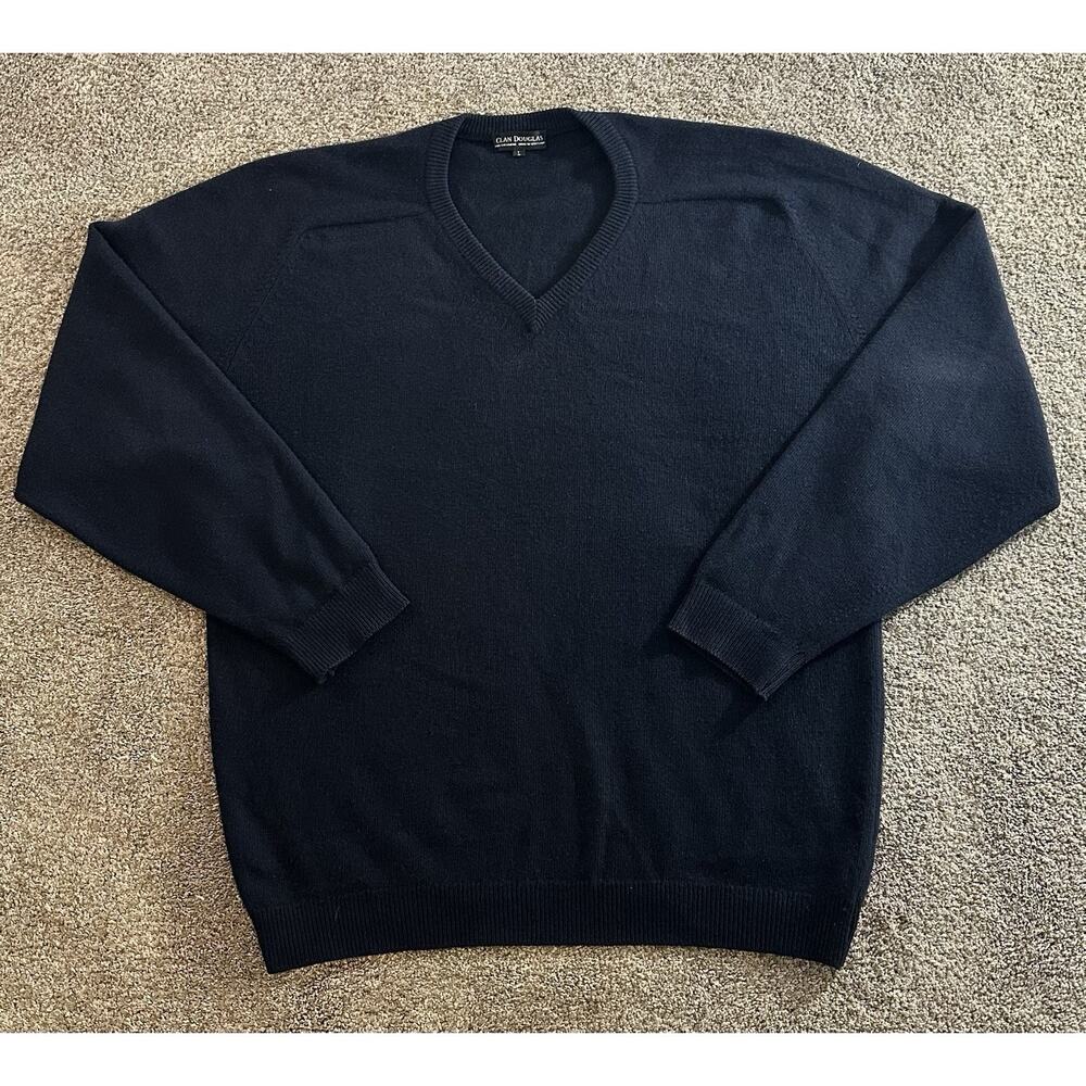 Vintage Clan Douglas Made in Scotland 100% Cashmere V Neck Sweater Size Large L